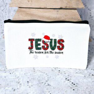 NEW SMALL CANVAS ZIPPER POUCH, COSMETIC BAG, JESUS THE REASON FOR THE SEASON 8"